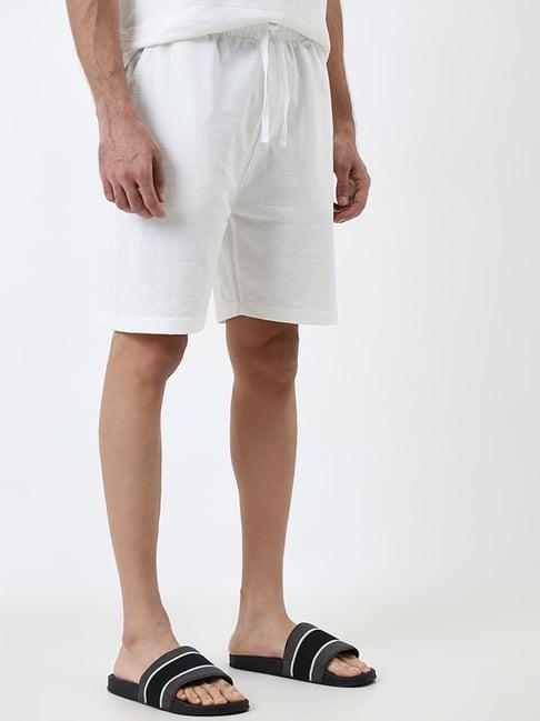 wes lounge by westside white mid-rise relaxed-fit cotton blend shorts