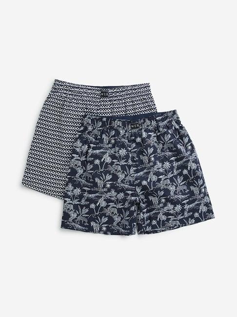 wes lounge by westside navy printed cotton boxers - pack of 2