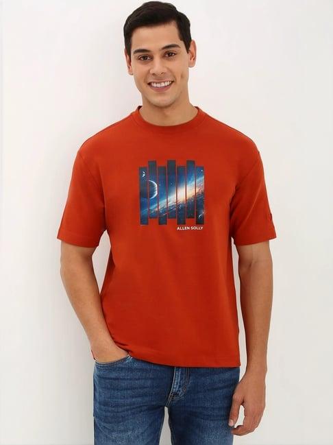 allen solly red cotton regular fit printed t-shirt