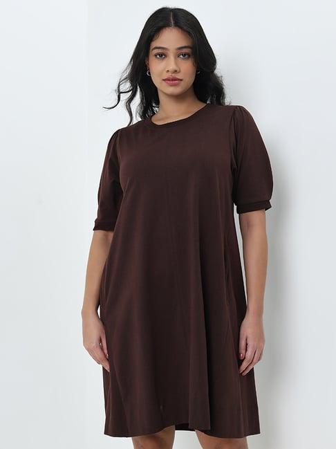 gia by westside dark brown solid a-line dress