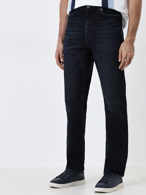 wes casuals by westside dark blue wash relaxed-fit mid-rise jeans