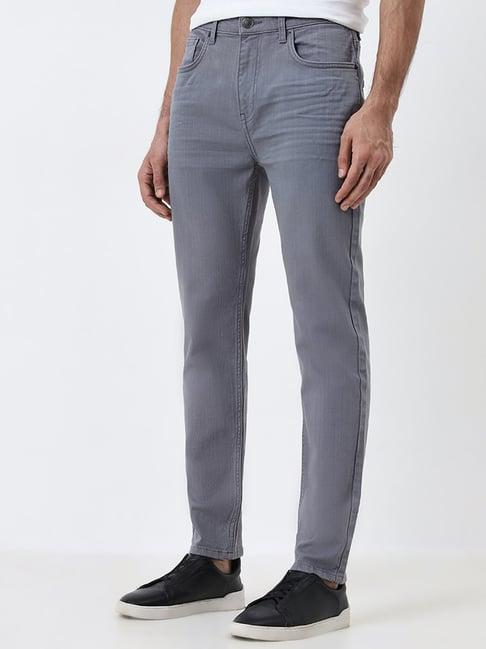 wes casuals by westside grey solid slim-fit mid-rise jeans