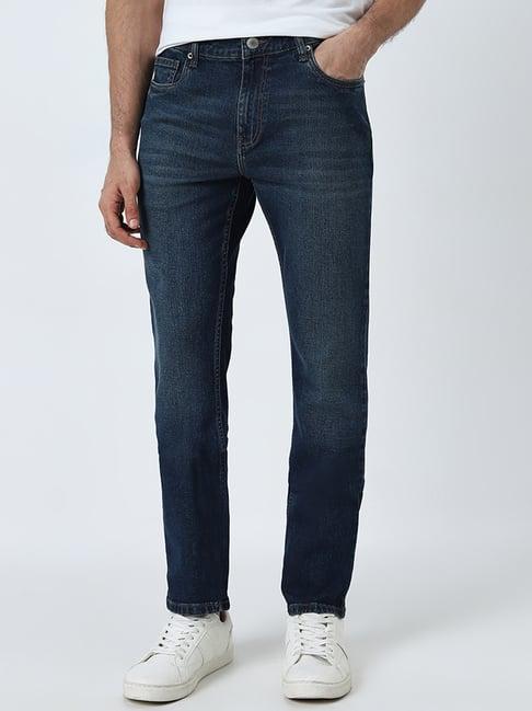 wes casuals by westside dark blue washed mid-rise slim-fit jeans