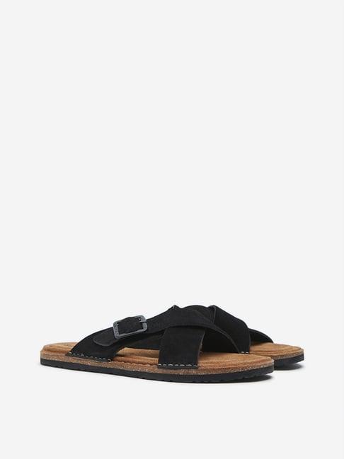 soleplay by westside black criss-cross slip-on sandals