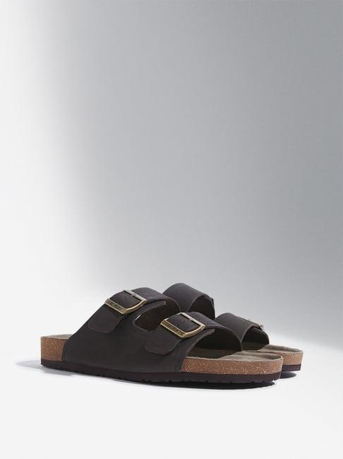 soleplay by westside dark brown dual-strap slip-on sandals