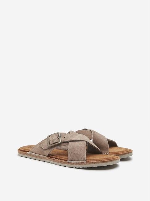 soleplay by westside taupe criss cross slip-on sandals