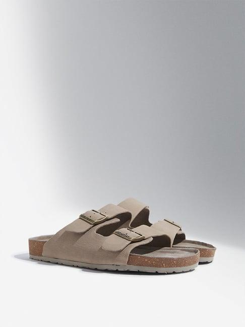 soleplay by westside taupe dual-strap slip-on sandals