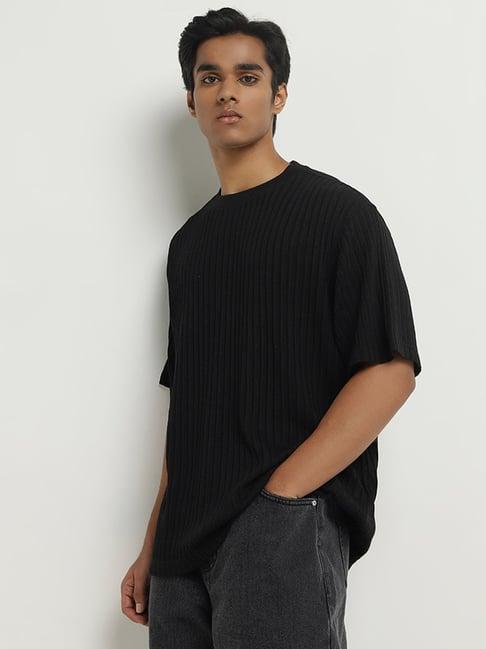 nuon by westside black striped relaxed-fit cotton t-shirt