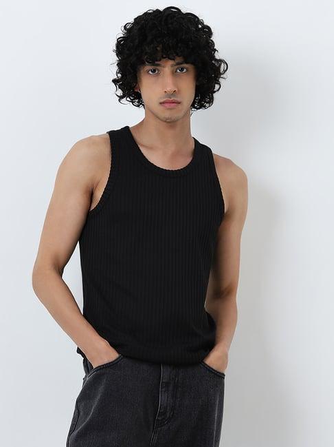 nuon by westside black ribbed slim-fit t-shirt