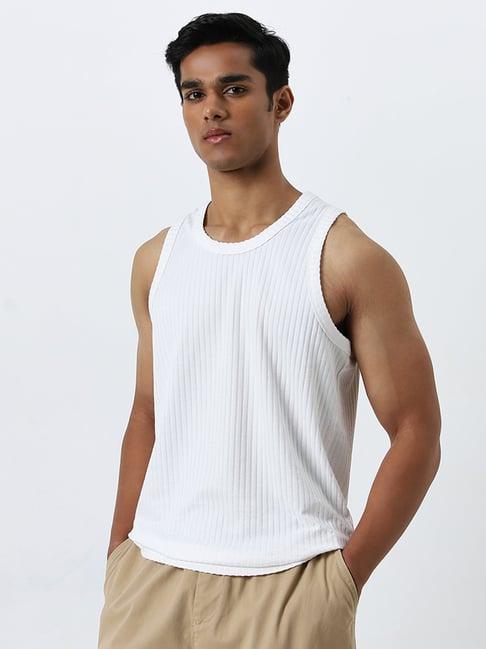 nuon by westside white ribbed textured slim-fit t-shirt