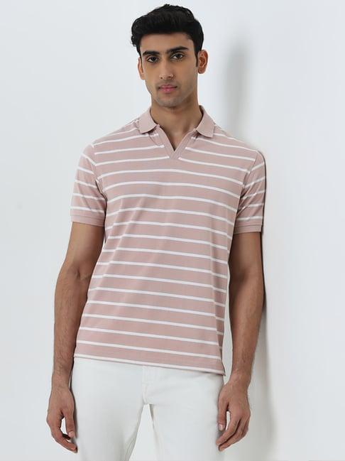 wes casuals by westside dusty pink striped relaxed-fit polo t-shirt