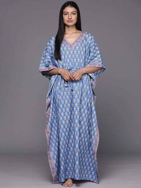 libas blue cotton printed kaftan