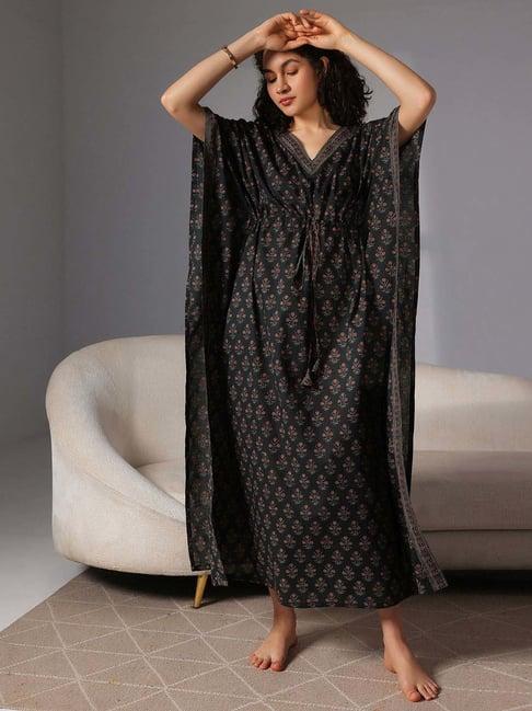 libas green cotton printed kaftan