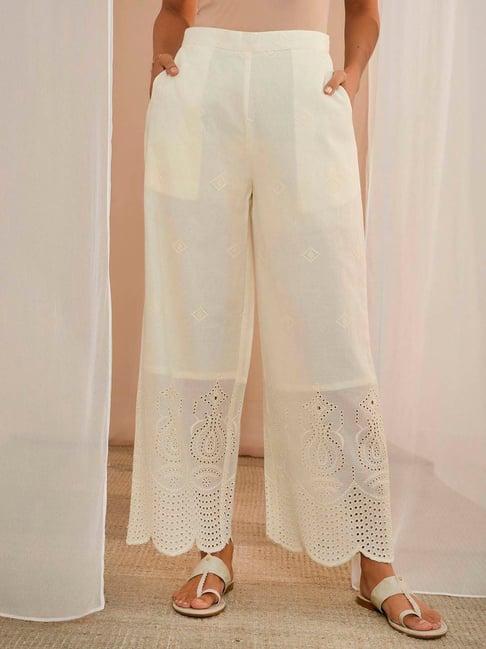 libas off-white cotton embroidered palazzos