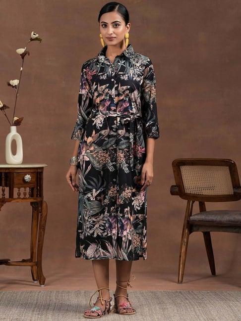 libas black printed shirt dress