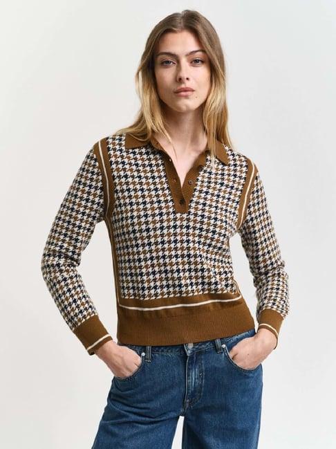 gant brown houndstooth pattern sweater