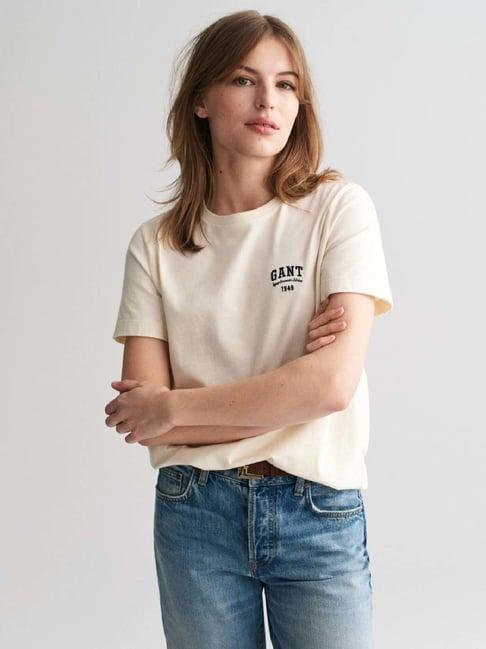 gant cream cotton logo print t-shirt