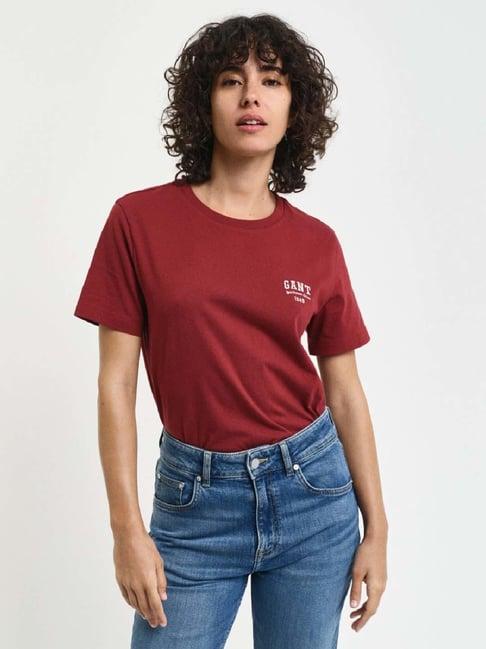 gant maroon cotton logo print t-shirt