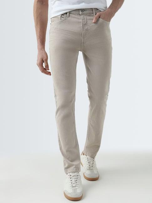 wes casuals by westside beige mid-rise slim-fit jeans