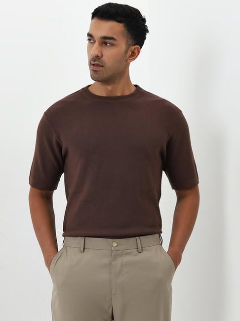 wes formals by westside dark brown slim-fit cotton blend t-shirt