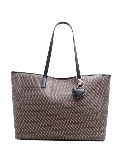 call it spring brown & black printed extra large tote handbag