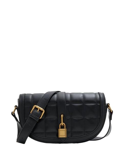 call it spring black textured small sling handbag