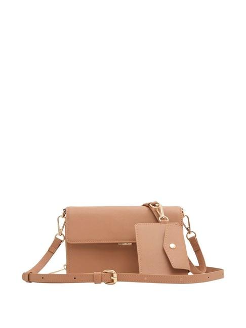 call it spring tan solid small sling handbag