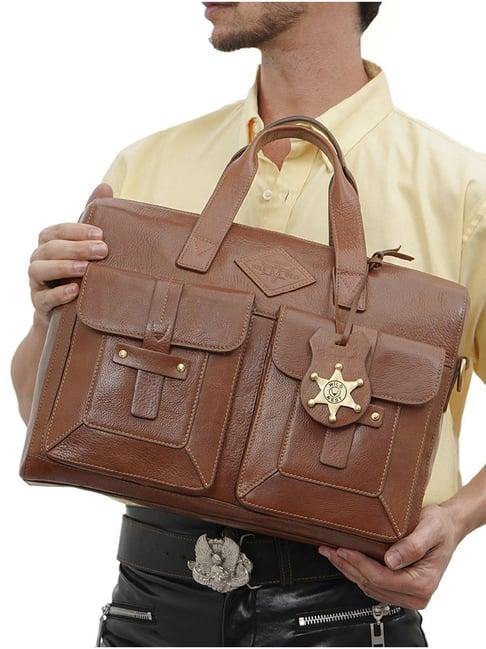 hidesign wild west  tan leather large laptop messenger bag