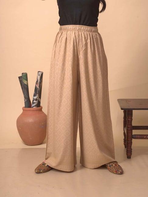 lyra beige woven pattern palazzos