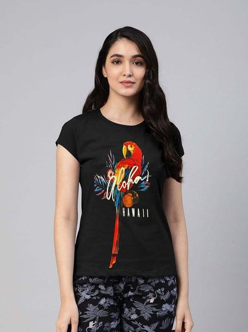 lyra black cotton printed t-shirt