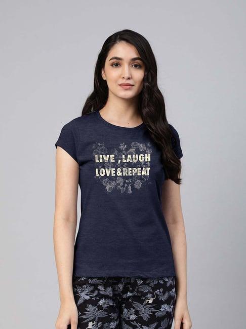 lyra navy cotton printed t-shirt