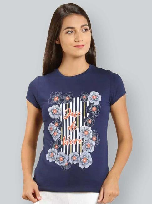 lyra navy cotton printed t-shirt