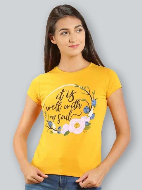 lyra yellow cotton printed t-shirt