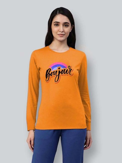 lyra mustard cotton printed t-shirt