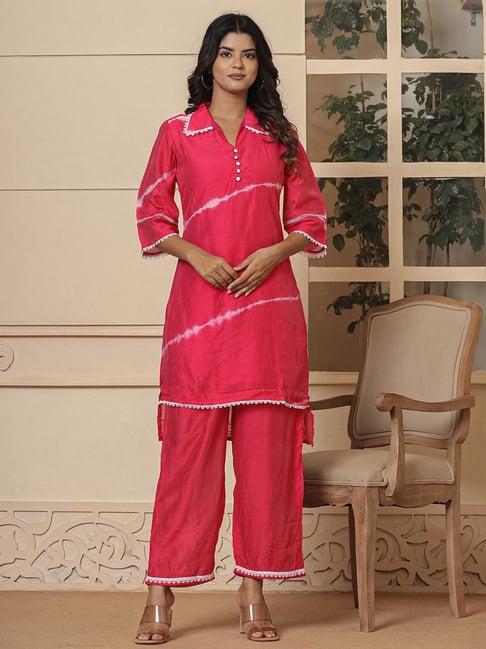 yufta pink striped kurti & palazzo set