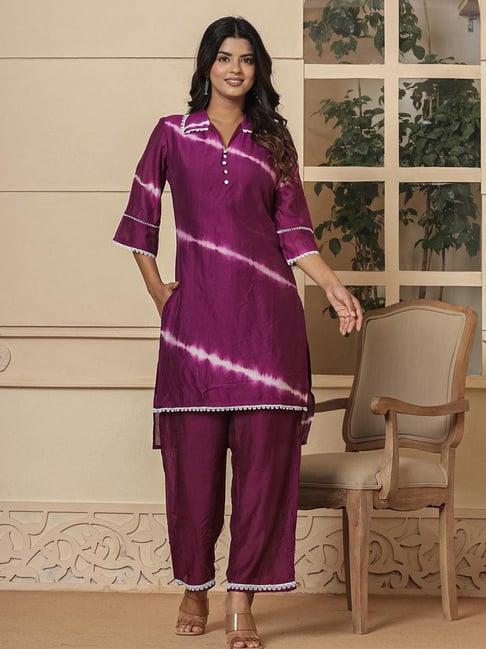 yufta purple striped kurti & palazzo set