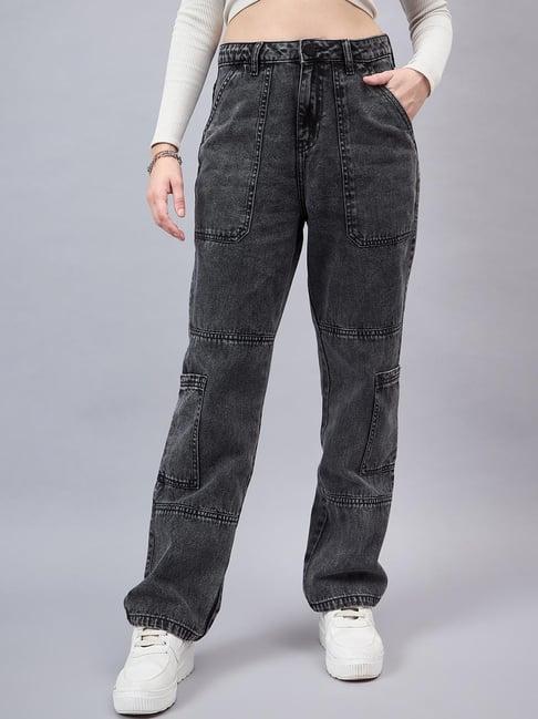 style quotient black cotton regular fit cargo jeans