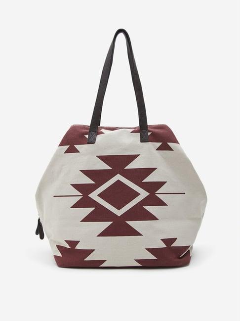 westside beige & maroon geometric shoulder bag