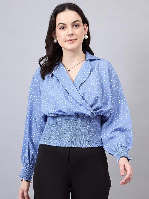 style quotient blue polka dot top