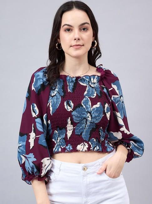 style quotient maroon floral print crop top