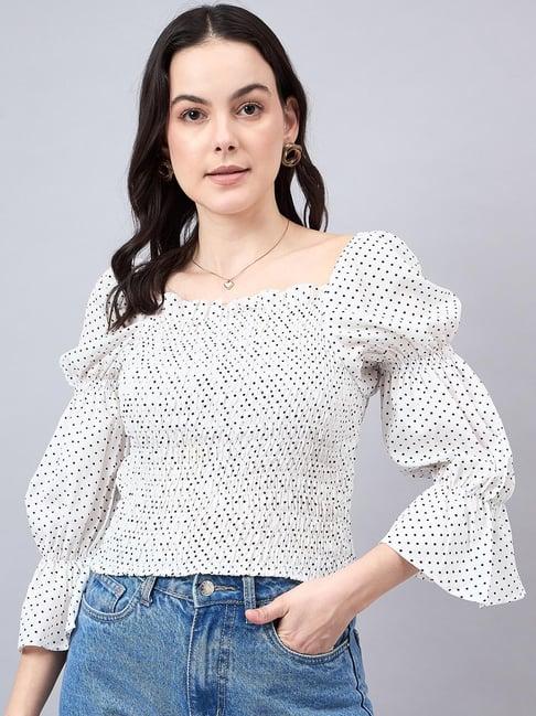 style quotient white polka dot top