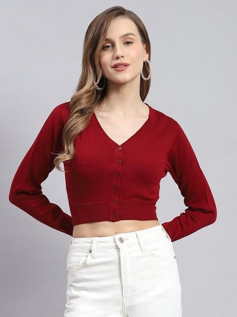 monte carlo maroon wool crop cardigan