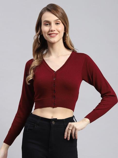 monte carlo maroon wool crop cardigan