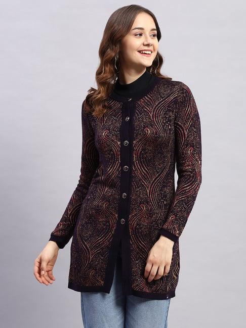 monte carlo wine wool printed cardigan