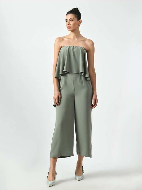 office & you dusty green plain jumpsuit