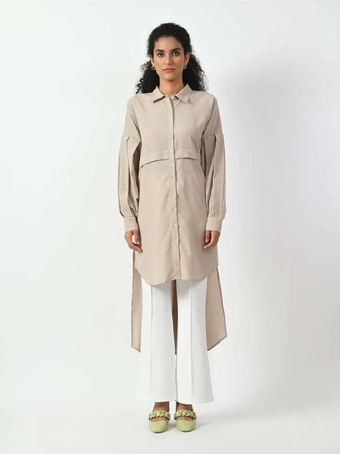 office & you beige plain long shirt