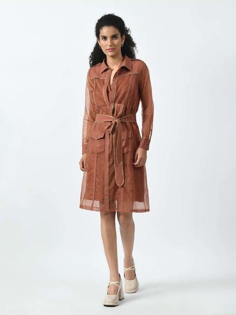 office & you brown plain long jacket