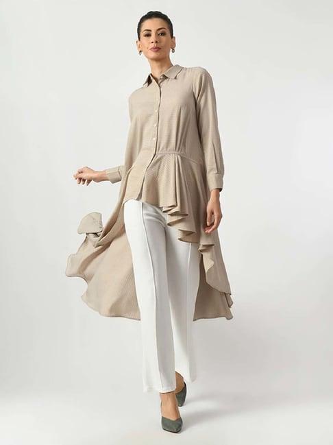 office & you beige self pattern tunic