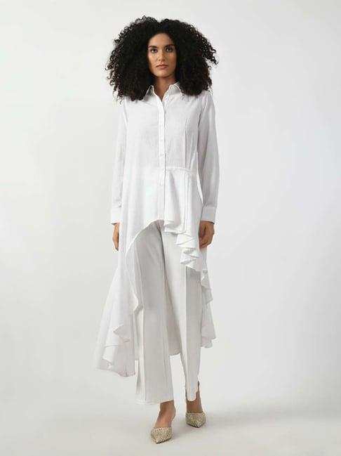 office & you white self pattern tunic