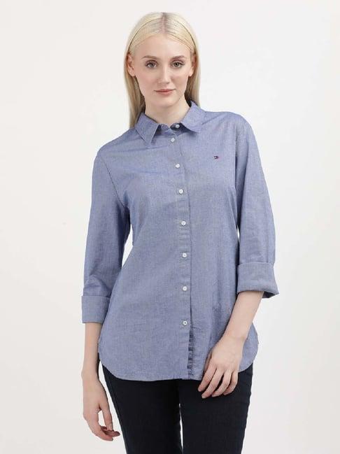 tommy hilfiger blue cotton shirt